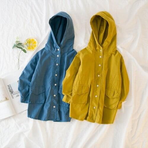 2020 Spring Baby Girl Jackets Long Coats Soild Hooded Windbreaker Toddler Girls Boys Clothes Jacket Kids Outerwear Outdoor
