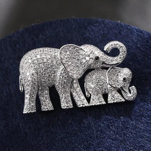 Lovely Elephants Zircon Brooches Pins Rhinestone Animal Brooch Elephant Baby & Mother Jewelry Brooches 2020 Mothers Day Gift