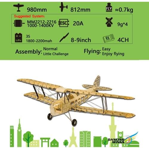 RC Airplane Dancing Wings S1901 Balsa Wood RC Plane Tiger Moth Remote Control Biplane Unassembled KIT Version DIY Flying Model