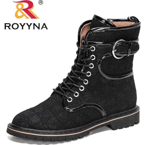 ROYYYNA 2021 New Designers Classics Platform Boots Fashion Women Mid-Calf Boots Woman Motorcycle Boots Ladies High Top Footwear