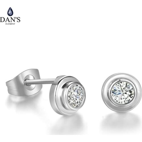 DANS ELEMENT Brand Simple Style Zirconia Copper White Gold Color Fashion Stud Earrings for Women Sales DEE881142w