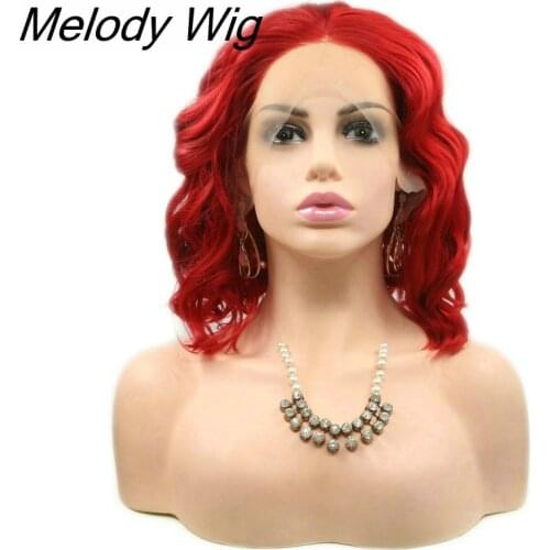 Melody Synthetic Lace Front Wigs Red Loose Wave Short Bob Heat Resistant Fiber for Women Natural Looking Party Cosplay Hair