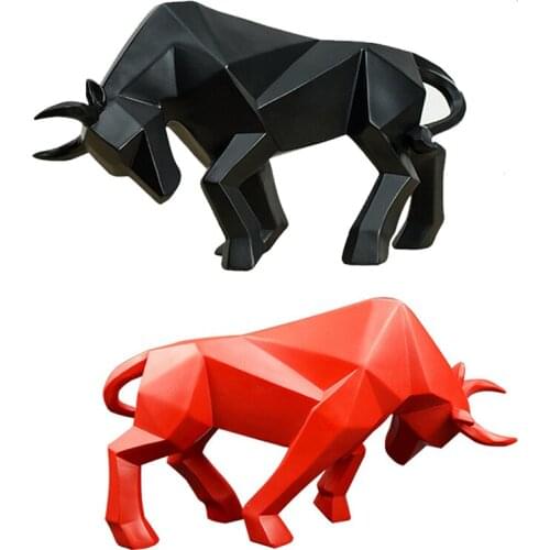 Nordic Resin Geometric Bull Statue Bullfight Sculpture Animal Ox Decoration Home Decor Tabletop Bison Figurine Cabinet Ornament