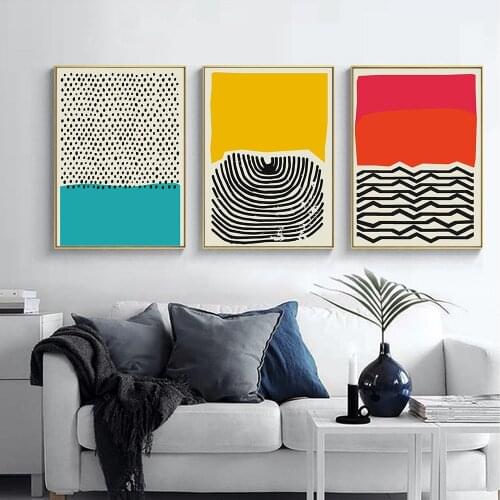 Modern Colorful Red Blue Yellow Abstract Line Geometric Canvas Painting Wall Art Picture Poster Print for Living Room Home Decor