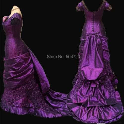 Tailored!NEW arrivial Royal Purple Taffeta French Duchess Queen Princess Marie Antoinette Theatre Civil war Gown dress HL-299