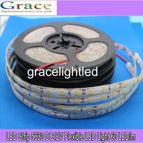 LED Strip 5630 Waterproof Flexible LED Light DC12V 60LED/m 5m/lot IP65 High Quality 5630 LED Strip