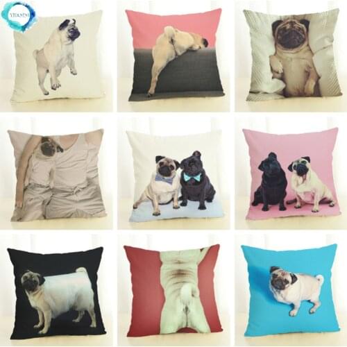 Creative Pug Dog Painting Decorative Cotton Linen Cushion Cover Pillow Case Home Accessories Animal Printed Cushion Cover