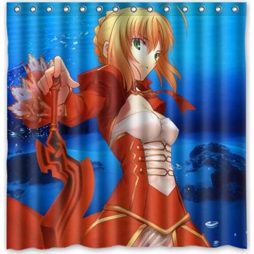 Fate Stay night Printing Waterproof Shower Curtain 100% Mildewproof Polyester Fabric Bath Curtains 72x72inch With 12 Hooks