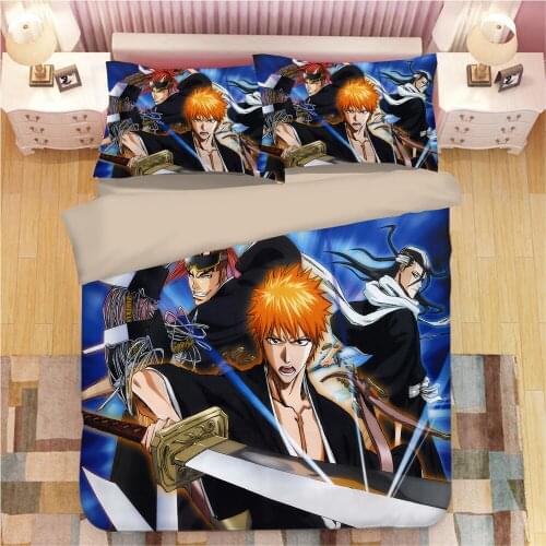 Japan Anime Bleach Duvet Cover Set 3D Bedding Sets Luxury Cartoon Bedding Set Include 1pcs Duvet Cover and 2pcs Dakimakura Case
