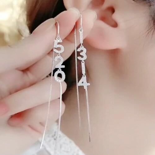 2021 Korean Fashion Jewelry 925 Silver Long Tassel Crystal 1314 Earrings Brincos Pendientes Mujer Stud Earrings For Women Gift