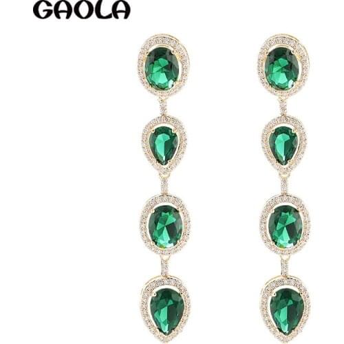 GAOLA Water Drop Emerald Long Chain Earrings for Women Exquisite Transparent Noble Earrings Wedding Holiday Gift GLE9689