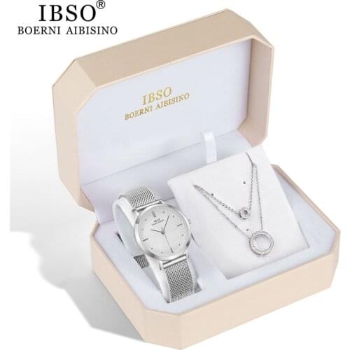 IBSO Brand Women Watch Set Silver Necklace Quartz Watch Set Female Jewelry Set Fashion Creative Crystal Quartz Watch Ladys Gift