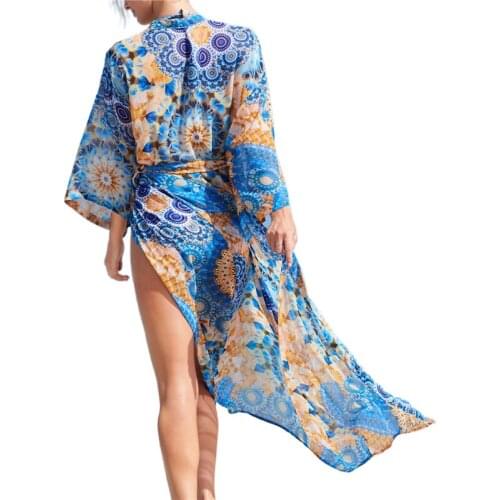 2021 Women Beach Cardigan Bohemian Print Loose Version Sunscreen Seaside Clothing Beach Dresses Woman Bikini Cover Ups