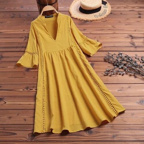 Womens Sundress Fashion Flare Sleeve Short Vestido Female Bohemian V Neck Party Shirt Robe Femme 2021 Summer new Lace Dress