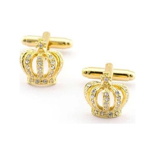 Gold Crown Clear Stone Cufflink Cuff Link 15 Pairs Wholesale Free Shipping