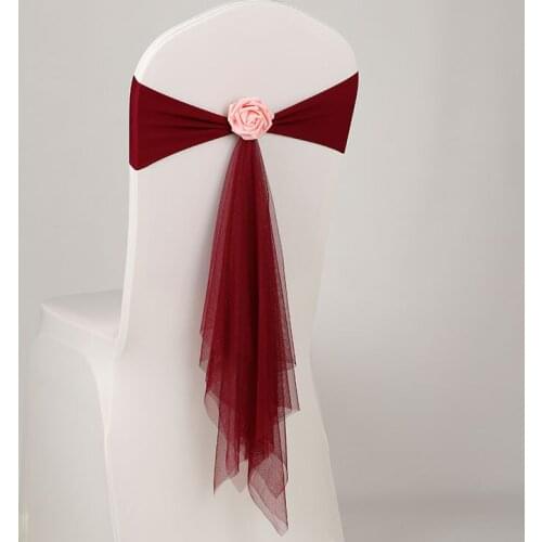 10 Pcs Organza Chair Sash Chair Back Spandex Sash with Artificial Flower Rose Ball Wedding Layout Chair Sash Wedding Party Decor