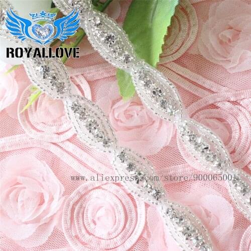 10 yards) Wholesale Iron On Sewing Beaded Rhinestone Sash Bring Crystal Appliques Trim for Wedding Dress Headpieces Garters