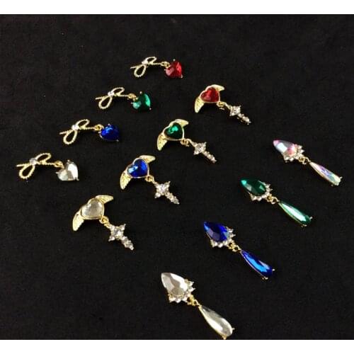 100pc Nail Crystal Charms Alloy Pendant Studs Rhinestones Big Triangle/Water Drop Design Jewelry For Manicure Trendy Charms GJ78