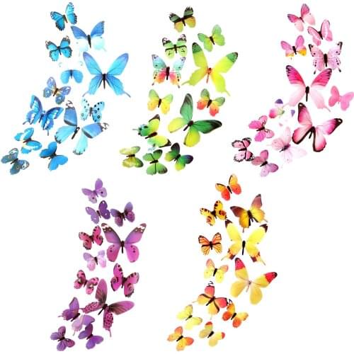 12pcs 3 Sizes 3D Butterfly Wall Stickers DIY Art Decor Wall Decals Butterfly Mural for Home Bedroom Bathroom Party Decoration