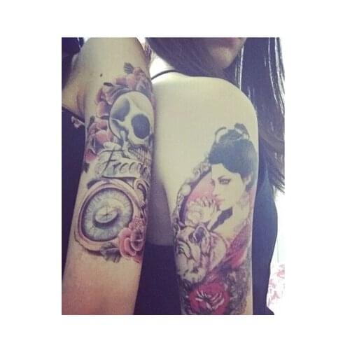 2 pcs/set,Beauty Makeup Body Art Sexy Skull+Flower Girl Tattoo Waterproof Temporary Tattoo Stickers