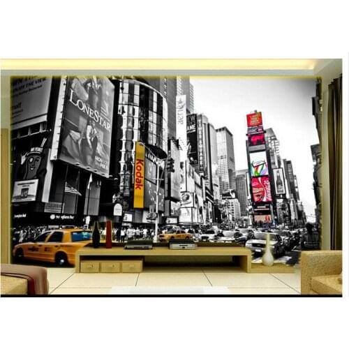 Customized 3d wallpaper 3d tv wall paper murals Vintage New Yorks times square TV setting wall is black and white wallpaper