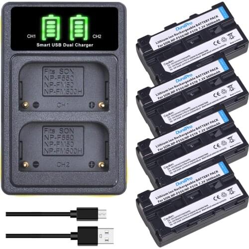 4x 2600mAH 7.2V NP-F550 NP-F570 Camera Battery +USB Charger with Type C Port for Sony NP-F330 NP-F530 NP-F570 NP-FM50 NP-FM500H