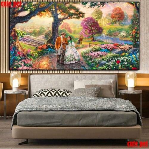 5D DIY Diamond Painting set Lovers stroll cross stitch full square diamond embroidery mosaic painting Countryside scenery large
