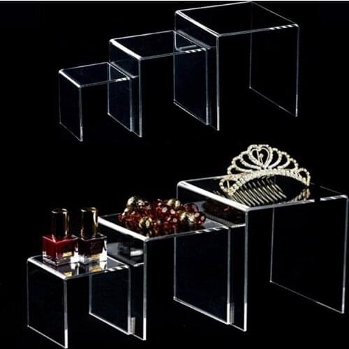 Acrylic Display Risers 3 Size Steps Acrylic Display Stand Anti-Corrosion Clear Showcase Display Shelf for Figure Buffet