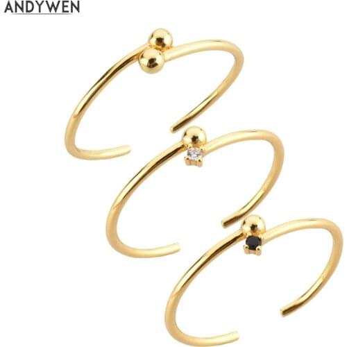 ANDYWEN 100% 925 Sterling Silver Slim Ball Slim Resizable Rings Women Adjustable Fine Jewelry Round Slim Party Wedding Jewels