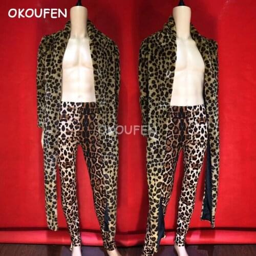 Atmospheric bar nightclub ds men sexy leopard irregular fox fur grass costume coat