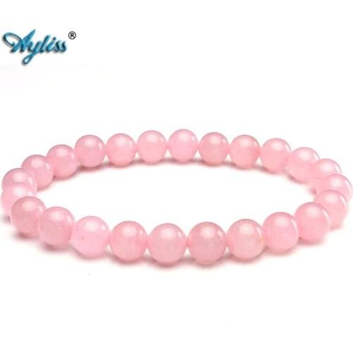 Ayliss 8mm Natural Stone Semi Preciouse Gem stones Bead Bracelet Strectch Pink Quartz Yoga Bracelets Best Friend Family Gift
