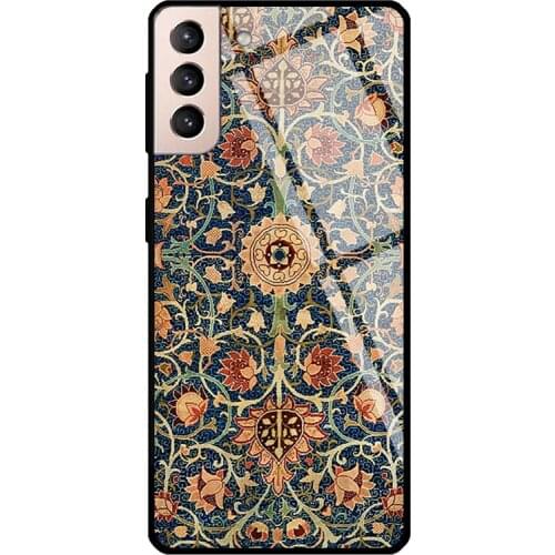 Bohemian Vintage Moroccan Retro Floral Tempered Glass Case For Samsung Galaxy S21 Ultra Note 20 S8 S9 S10 Note 10 Plus S20 FE