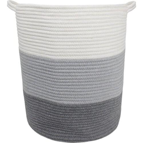 Large Storage Basket with Handle Cotton Rope Basket Toy Storage Organizer Laundry Hamper Woven Basket Toy Storage Bin