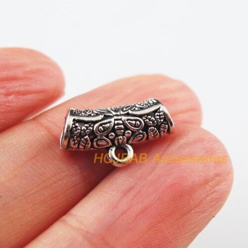 35 New Tube Bail Beads Charms Tibetan Silver Color Wave Butterfly Connectors 9x15.5mm