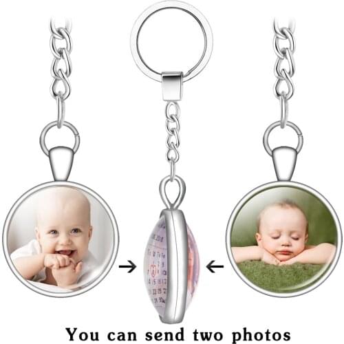 Double Face Personalized Custom Keychains Baby Family Photo Keyrings 25/30mm Cabochons Calendar Key Chains Wedding Chrismas Gift