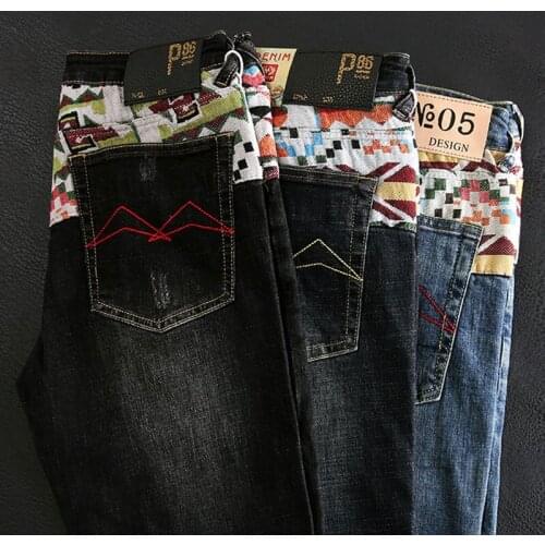 Newly Street Fashion Men Jeans Elastic Slim Fit Retro Slim Fit Ripped Jeans Men Embroidery Spliced Designer Hip Hop Denim Pants