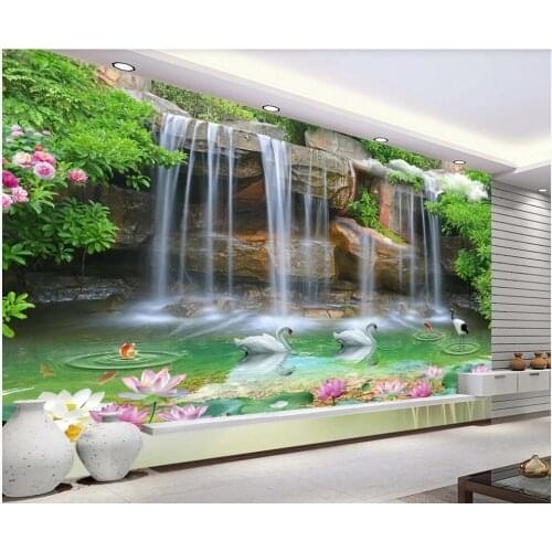 Custom photo mural 3d wallpaper Mountain waterfall swan lake scenery home decor living room wallpapers for walls 3 d in rolls