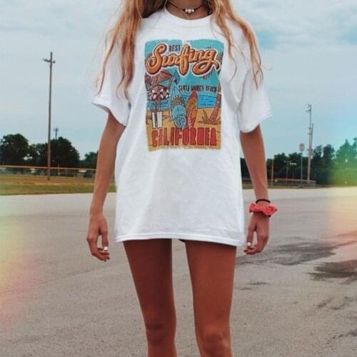 Vacation Beach T Shirt Summer White Tee The Best Surfing Womens Retro Style T Shirt Casual Oversized Tee