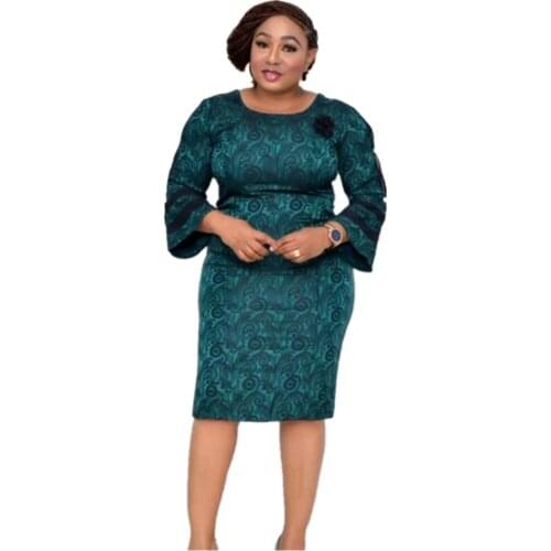 2021 Hot Sale African And Turkey Style Plus Size Printed Flare Sleeve Dress For Women