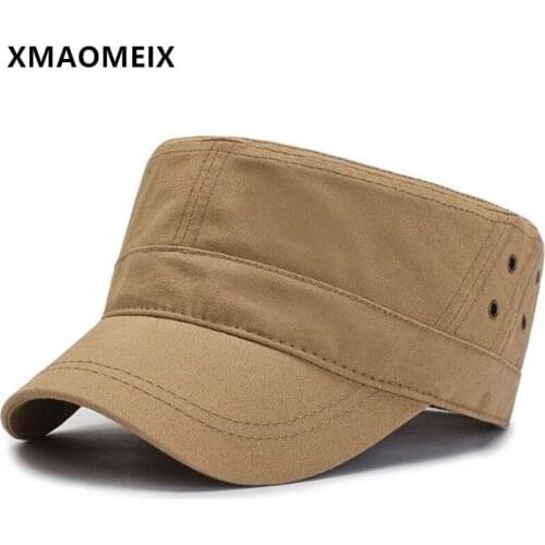 XMAOMEIX Snapback Cap Mens Cap Cotton Army Military Hats Simple Casual Bone Men Flat Cap Adjustable Size Breathable Sports Caps