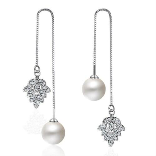 KOFSAC New Fashion Pure Silver 925 Earrings For Women Luxury Crystal Flower Pearl Long Chain Ear Line Jewelry Christmas Gifts