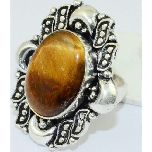 Tiger Eye Ring Silver Overlay over Copper , Size:6.25, R1324
