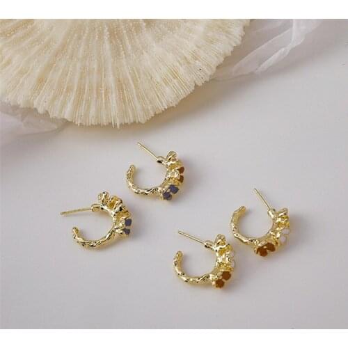 Korean Version Of The Spring And Summer New Fresh And Sweet Candy Color Earrings Drip Glaze Small Flower Stitching Ring Female