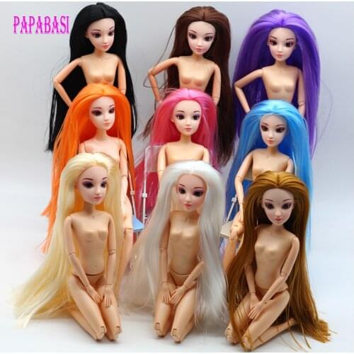 Papabasi 1set Doll body 12 Moveable Joints with head 3D eyes long hair toy kids girls gift doll toys