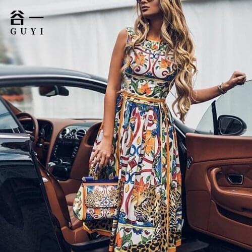 Summer Dress Woman Sleeveless Print Female Vestido European Style Chic Woman Dresses