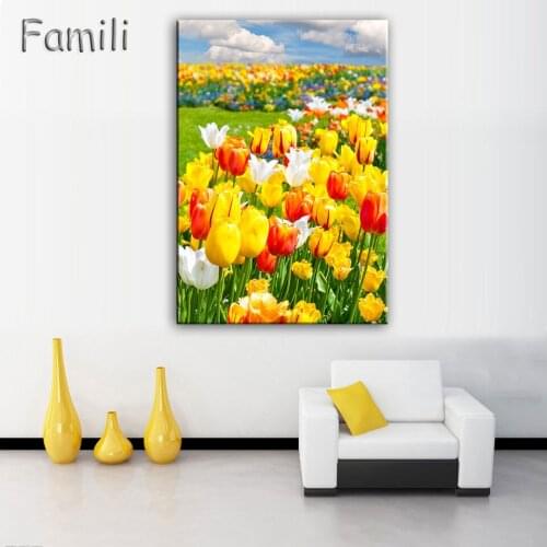 No Frame pictures 1PCS Modular Wall Picture Art Painting Of Roses Tulips Print On Canvas Paintings Posters Living Room Bedroom