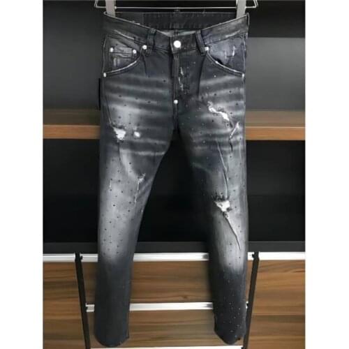 Mens DSQ2 Hot drilling Jeans Pencil Pants Motorcycle Party Casual Pants Streetwear 2021 Denim Mens 9708