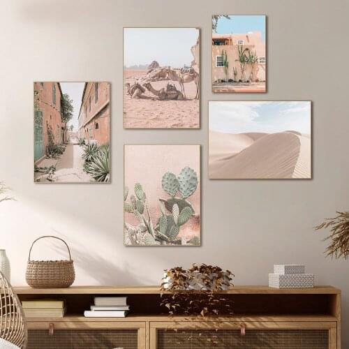 Pink Cactus Desert Camel Wall Poster Decorative Canvas Painting Living Room Bedroom Dining Room Home Decor