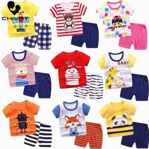 New 2021 Kids Boys Clothing Sets Summer Cartoon Print Short Sleeve O-Neck Cute T-Shirt Tops with Shorts Baby Girls Pajama Sets