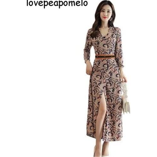 2018 New Spring Long-Sleeved Bottom Floral Dress Autumn And Winter Retro Holiday Slim Long Drees W1